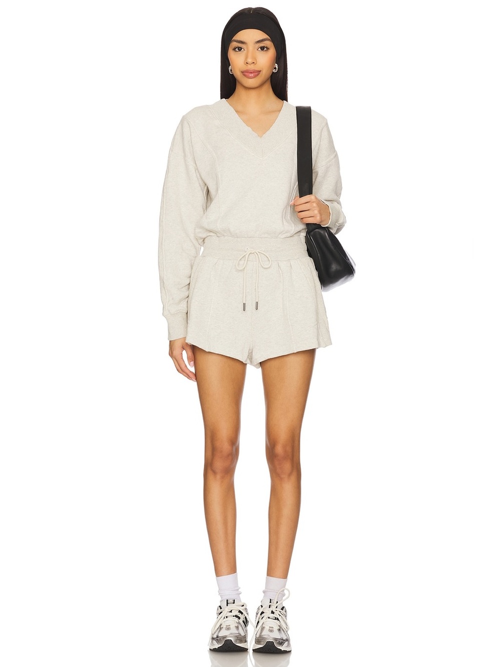 NEW Free People FP Movement Long Sleeve Intercept Romper in Heather Grey